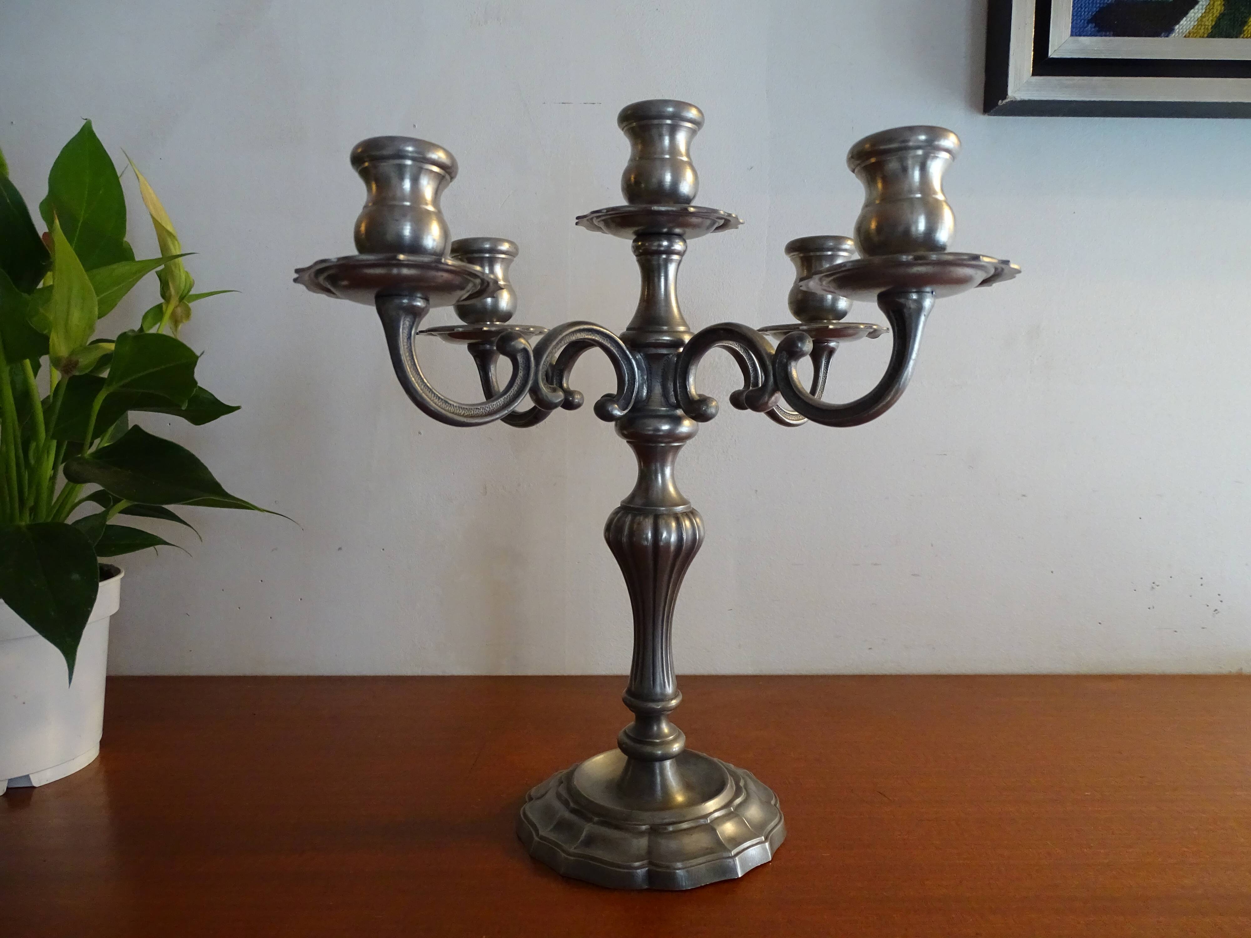 Candlestick 5 branches pewter Peltro signed