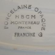 2 oval ravines in opaque porcelain HBCM Creil Montereau model Francine L 21.5 cm
