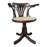Vintage swivel office chair with curved wood and caning (Thonet style)