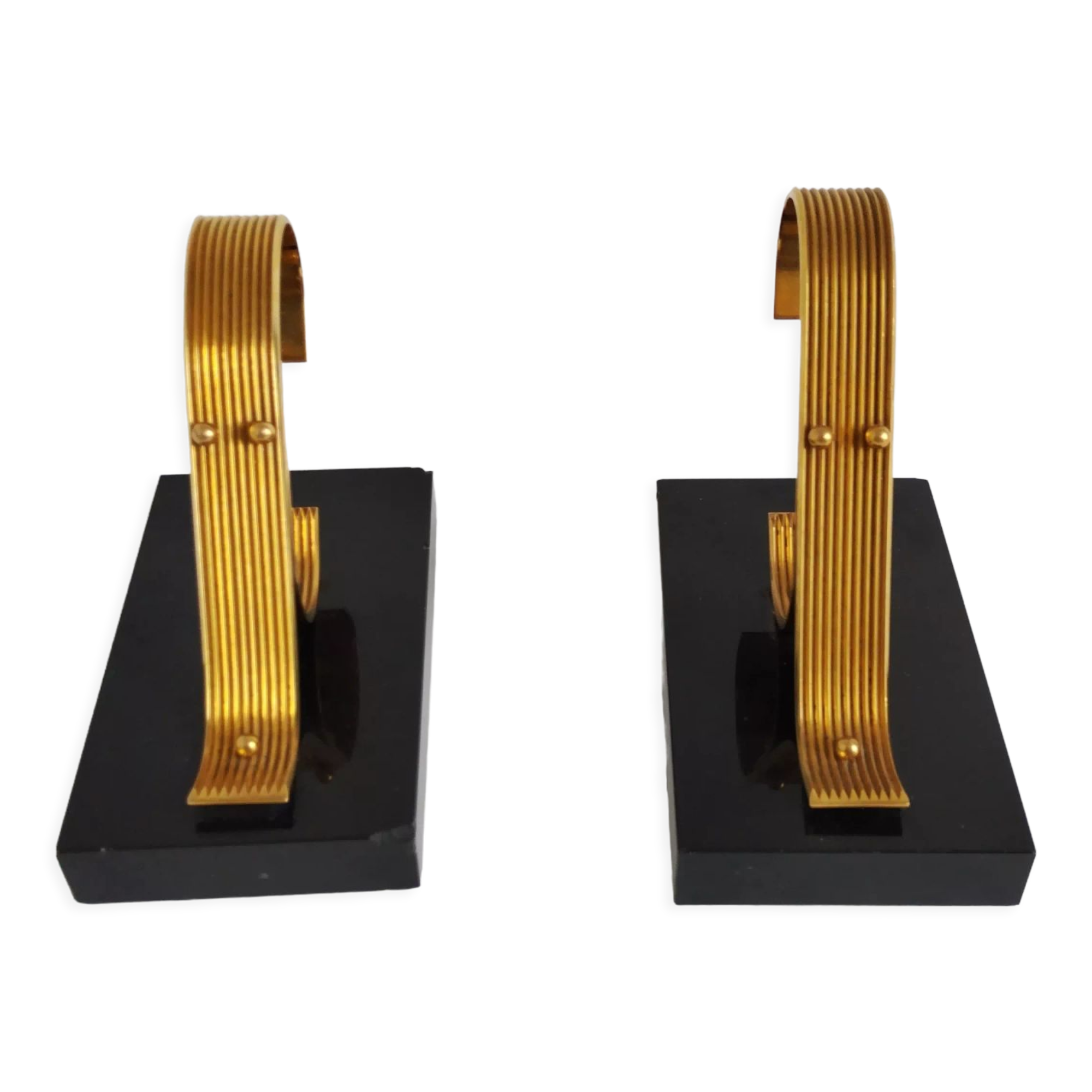 Pair of vintage Art Deco style bookends in marble and gold-plated metal