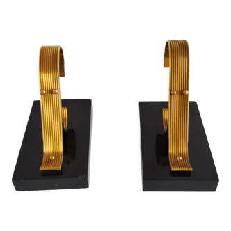 Pair of vintage Art Deco style bookends in marble and gold-plated metal