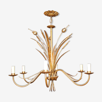 Golden reed chandelier with six bulbs