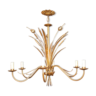Golden reed chandelier with six bulbs