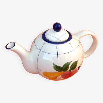 Coffee / teapot ball shape earthenware with fruit decoration