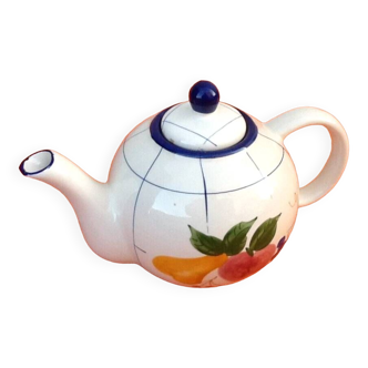 Coffee / teapot ball shape earthenware with fruit decoration