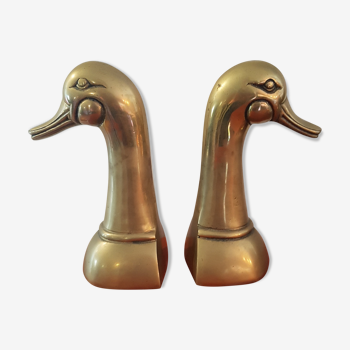 Pair of ducks brass bookends
