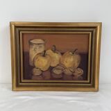 Oil painting on canvas, still life with fruits and pot, nuts, signed, George Cros, signed
