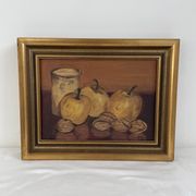 Oil painting on canvas, still life with fruits and pot, nuts, signed, George Cros, signed
