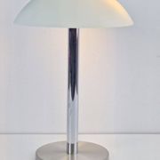 Mid-Century Mushroom Table Lamp in Sandblasted Glass, Stainless Steel & Chrome, 1960s