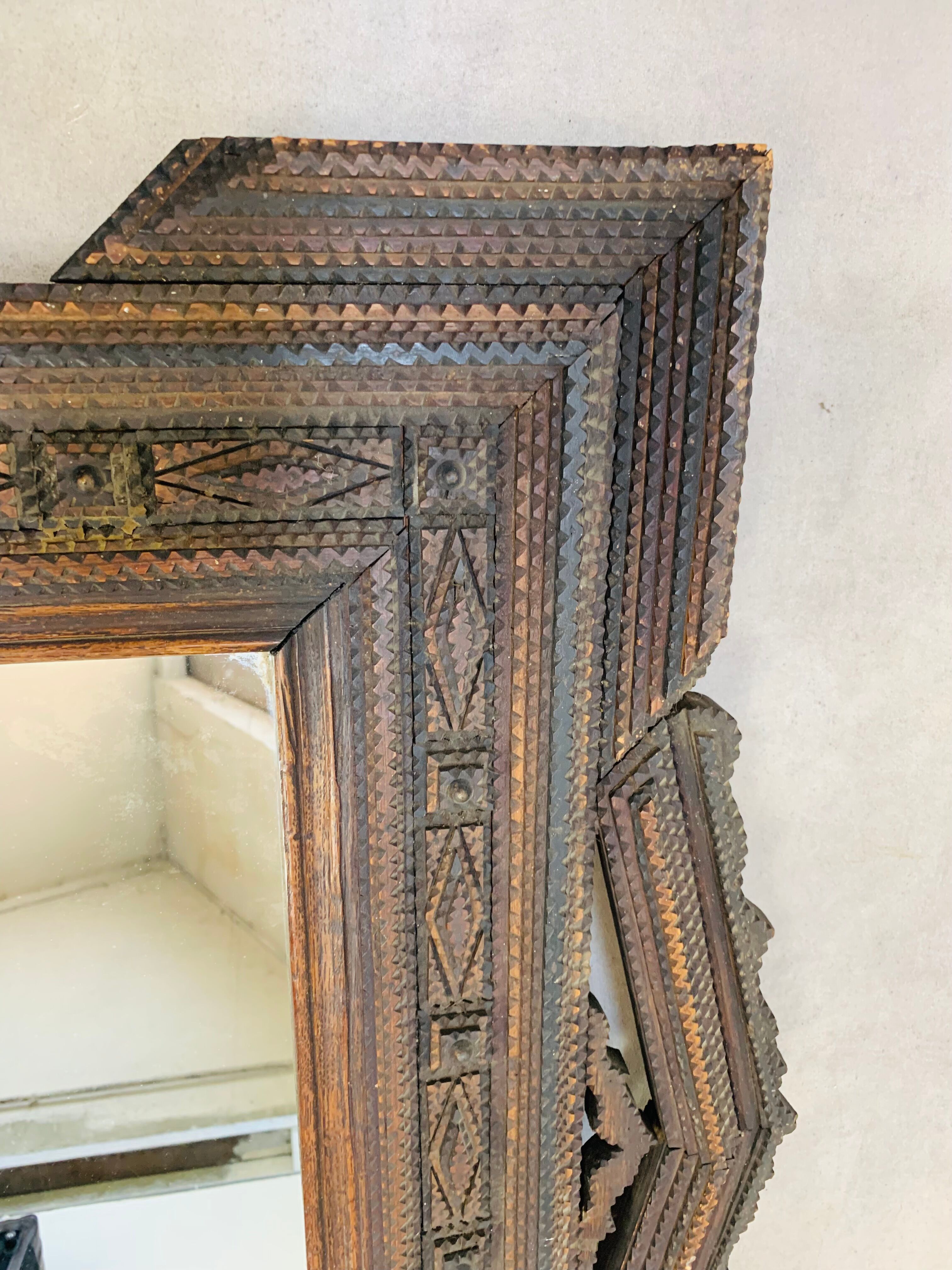 Mirror "tramp art" folk art 103 x 76 cm.