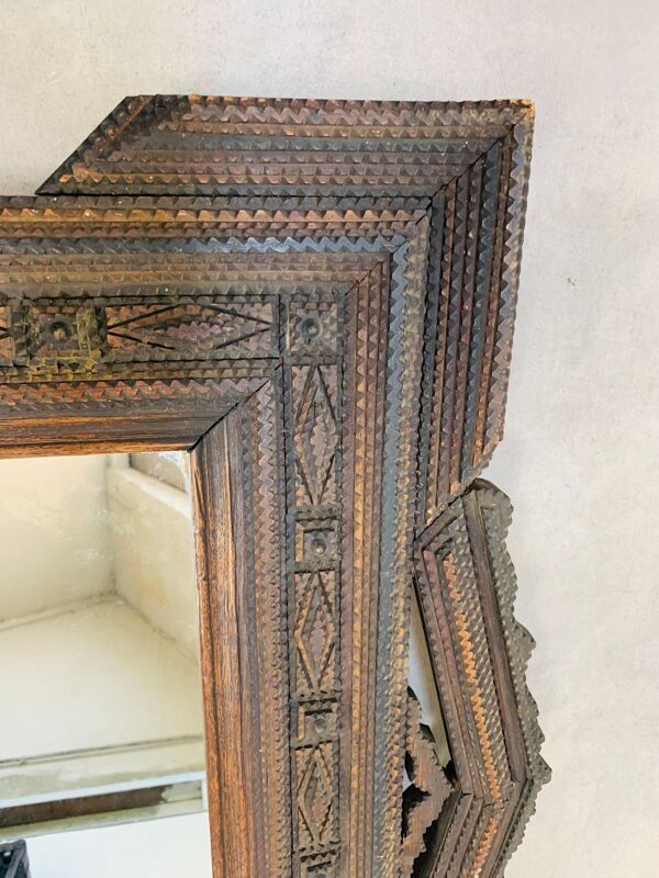 Miroir ''tramp art'' art populaire 103 x 76 cm