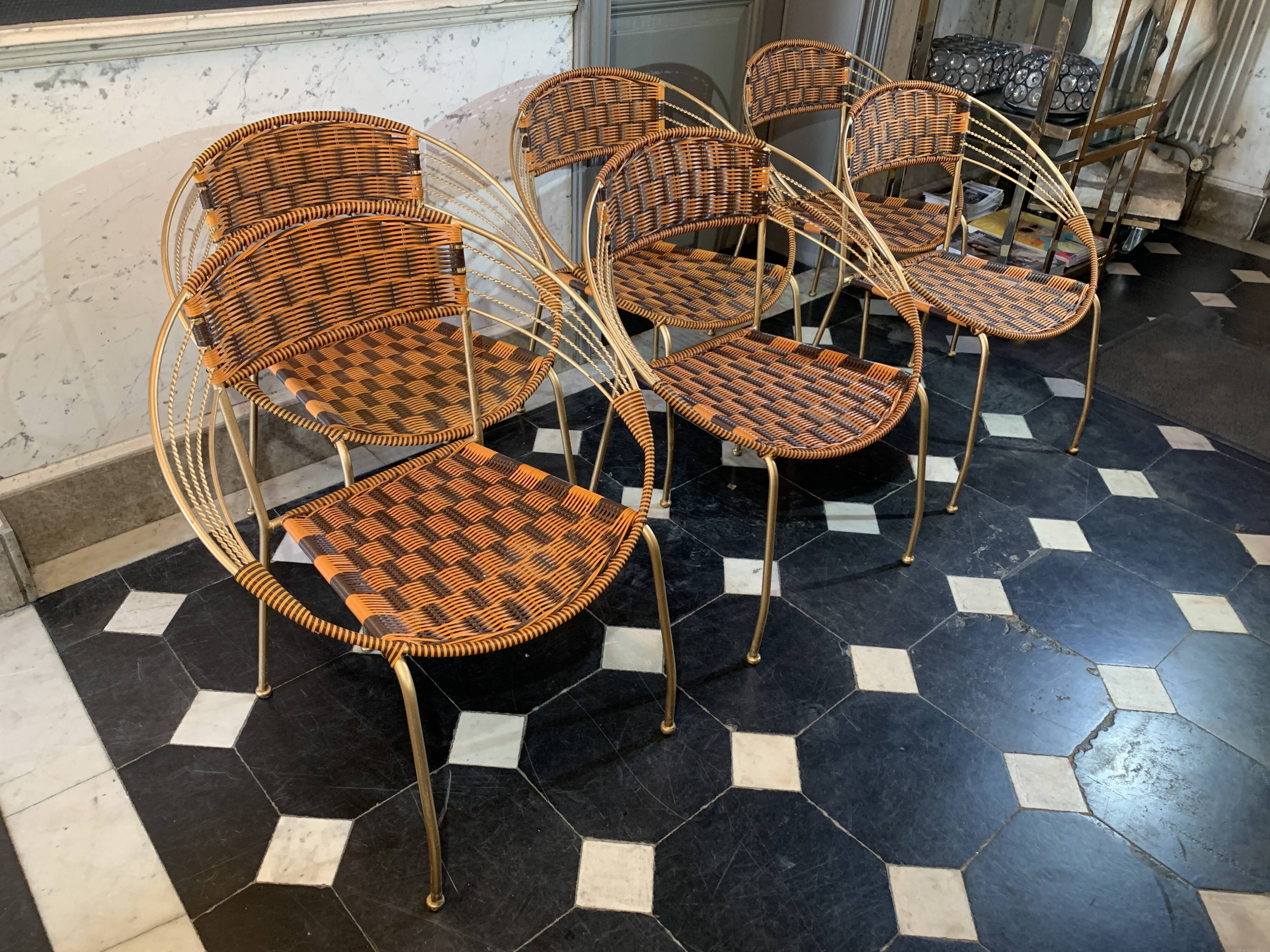 Series of 6 garden armchairs and patio Scoubidou', Italian Vintage Design 1950s