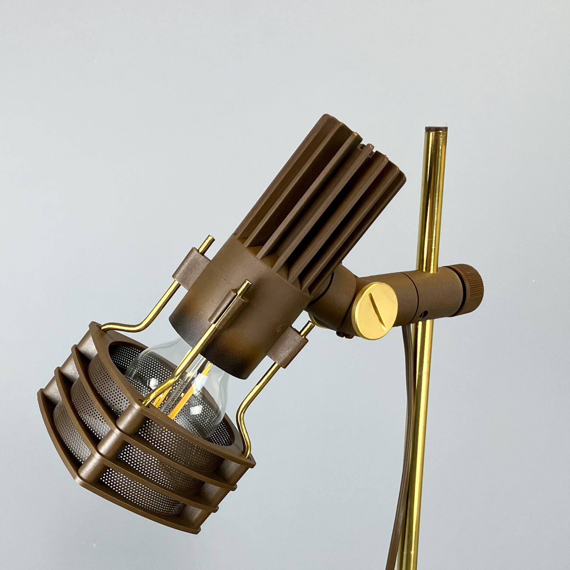 2-bulb floor lamp by Hustadt Leuchten, plastic spotlights on a brass pole, 1970s