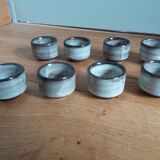 8 egg cups or snail cups in flamed stoneware