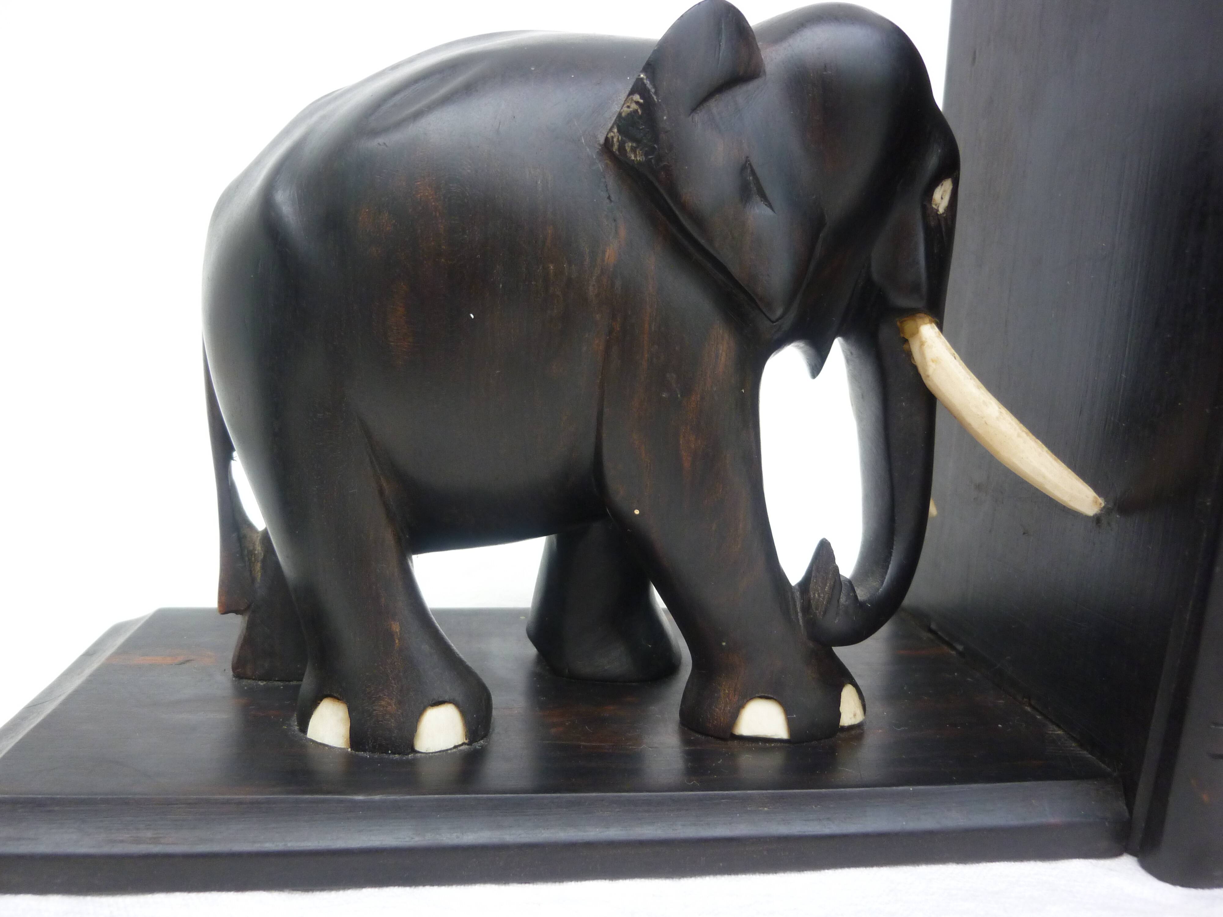 Former pair of ART DECO book greenhouses with ebony elephant motifs