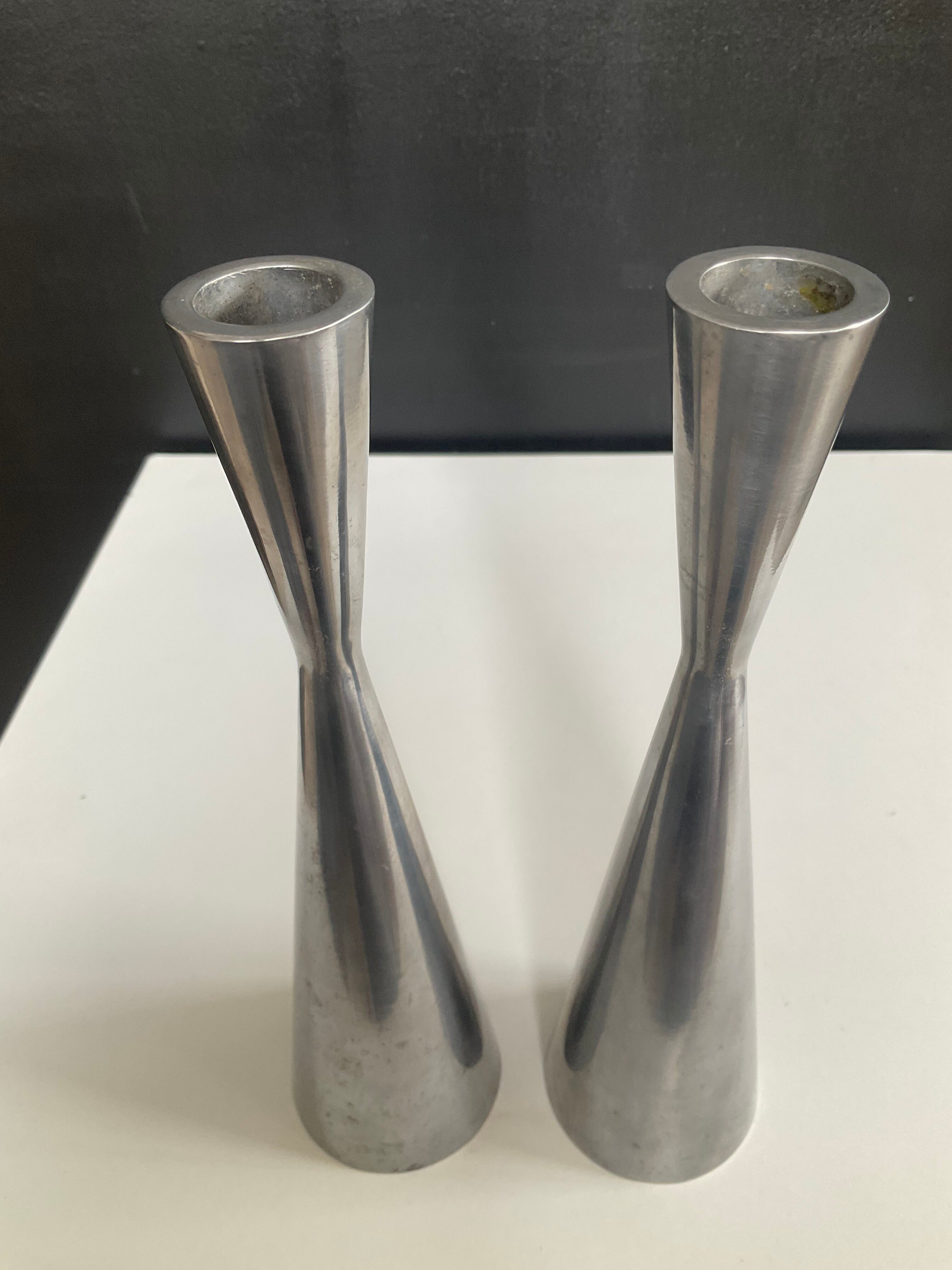 Paire de bougeoirs diabolo IKEA en aluminium