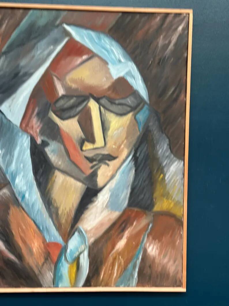 Original Swedish Oil on Canvas – “Cubist Woman Portrait” by Jan Pålsson – Signed – Dated 1980 – Vintage & Framed – 77 × 62 cm