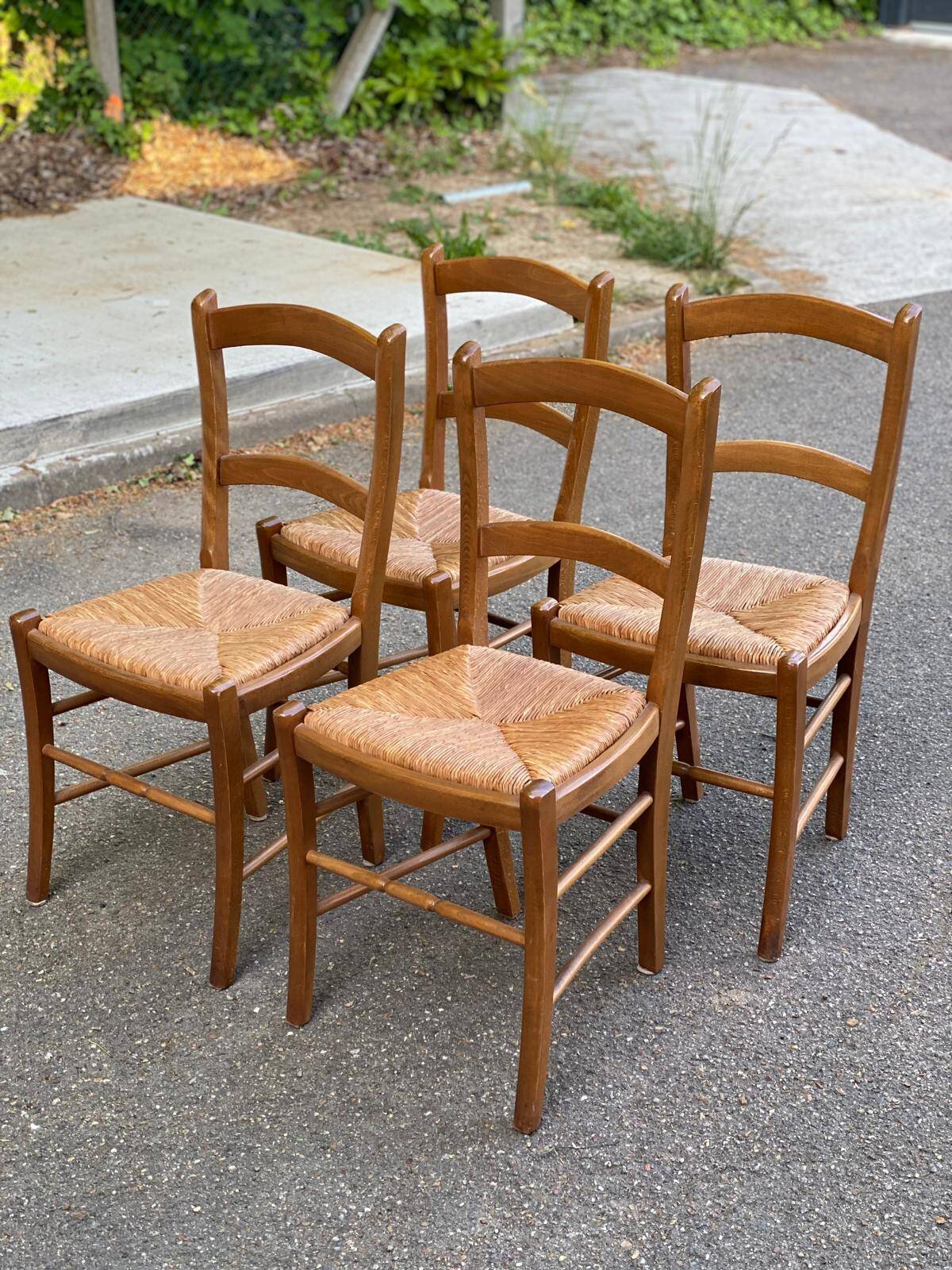4 chaises bois massif blond chêne moyen satin et paille