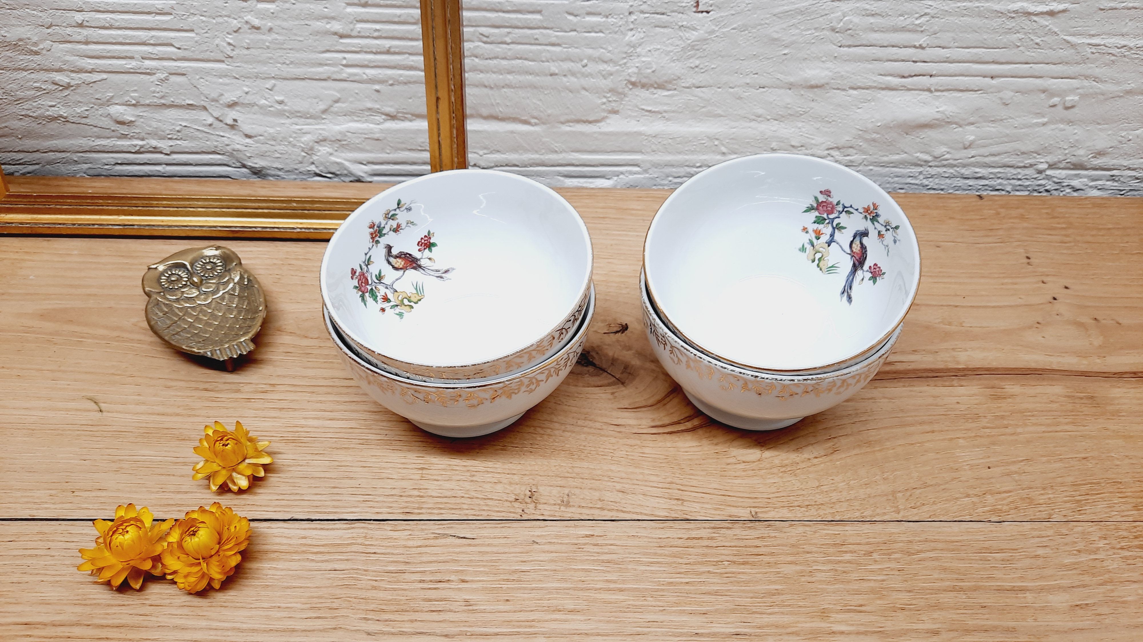 Set 4 bols porcelaine oiseaux de paradis