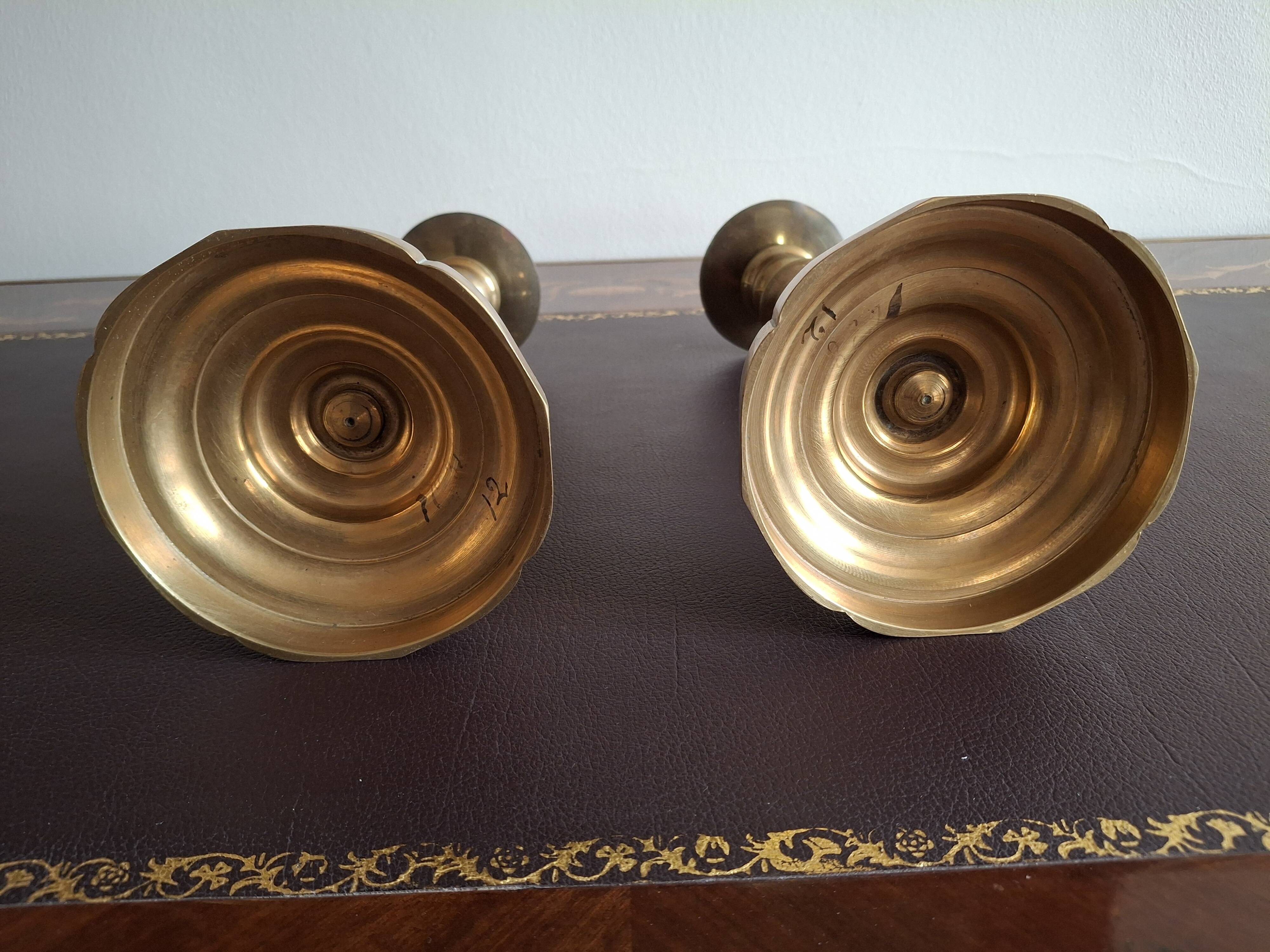 Pair of large candlesticks in gilded brass, 19th century