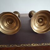 Pair of large candlesticks in gilded brass, 19th century