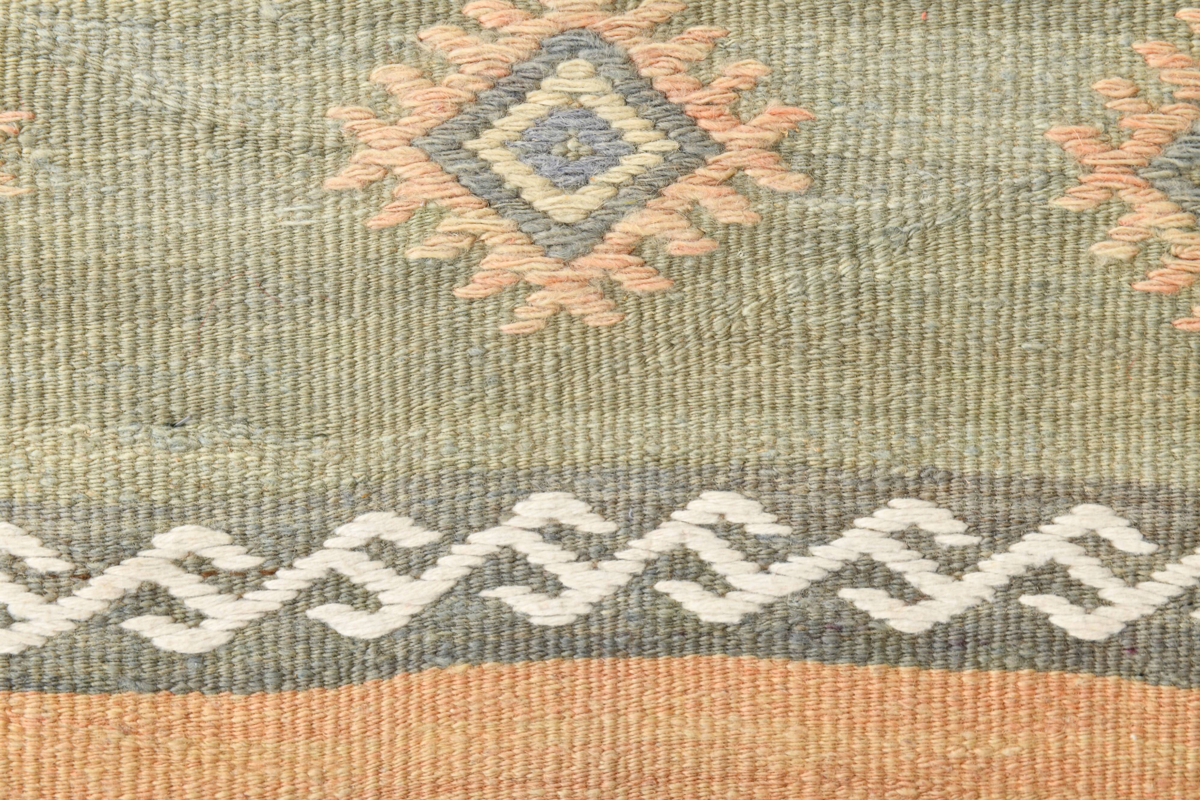 Tapis Kilim vert et crème 2x6, 63x180 cm