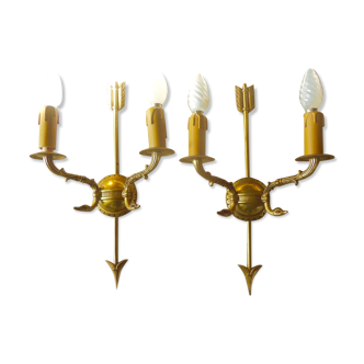 Pair of bronze sconces arrow and gooseneck attribute