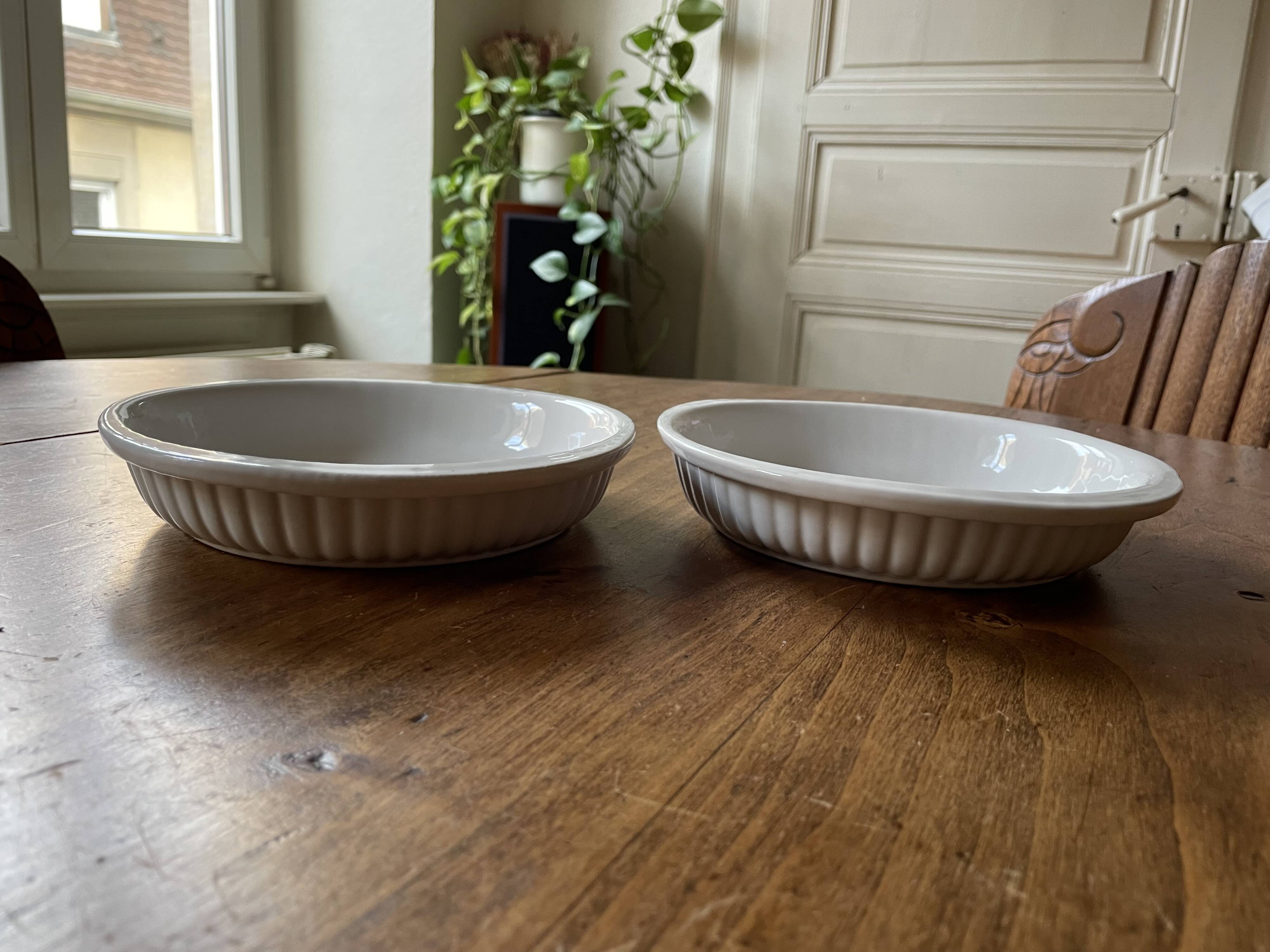 2 small old, vintage oven dishes - white ceramic