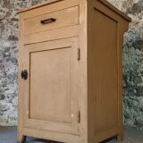 Vintage French Kitchen Work Cabinet - Rustic Painted Pine with Drawer and Cupboard (112 x 70 x 82 cm)