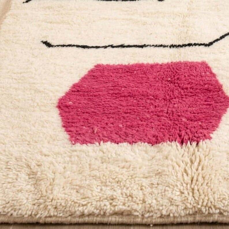 Handmade Beni Ourain Berber rug with colourful patterns 1.4/2.6 m