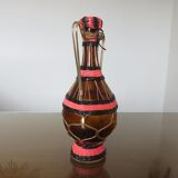 Bottle in pink scoubidou and gold metal 50s 60s