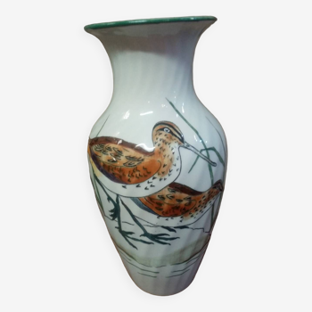 Superbe ancien vase Gien à décor de becasses