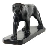 French Art Deco Style Panther Sculpture Black Lacquered Plaster 56cm
