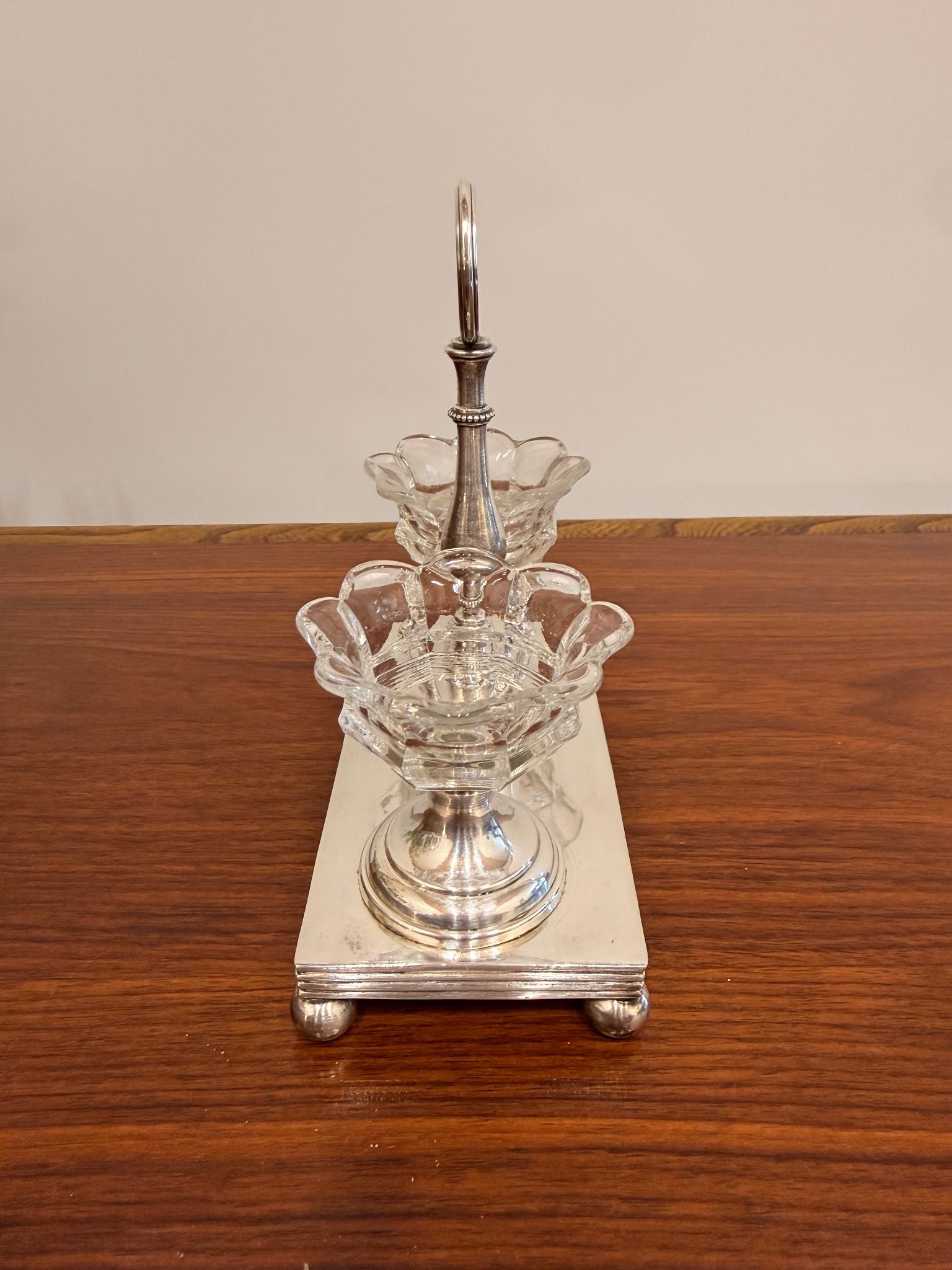 Vintage silver-plated salt and pepper shaker set in crystal.