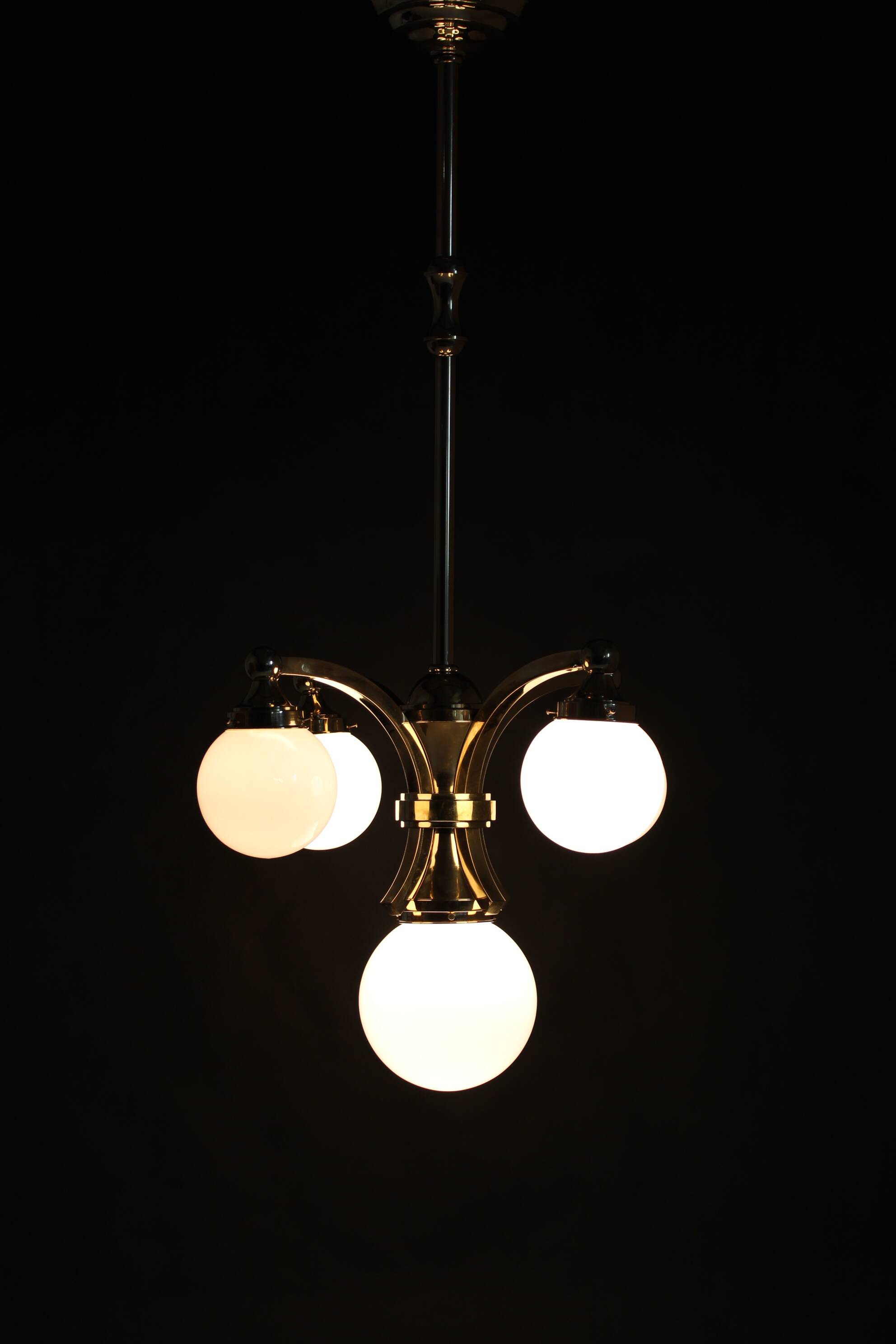 1930s Restored Brass Chandelier, Czechoslovakia