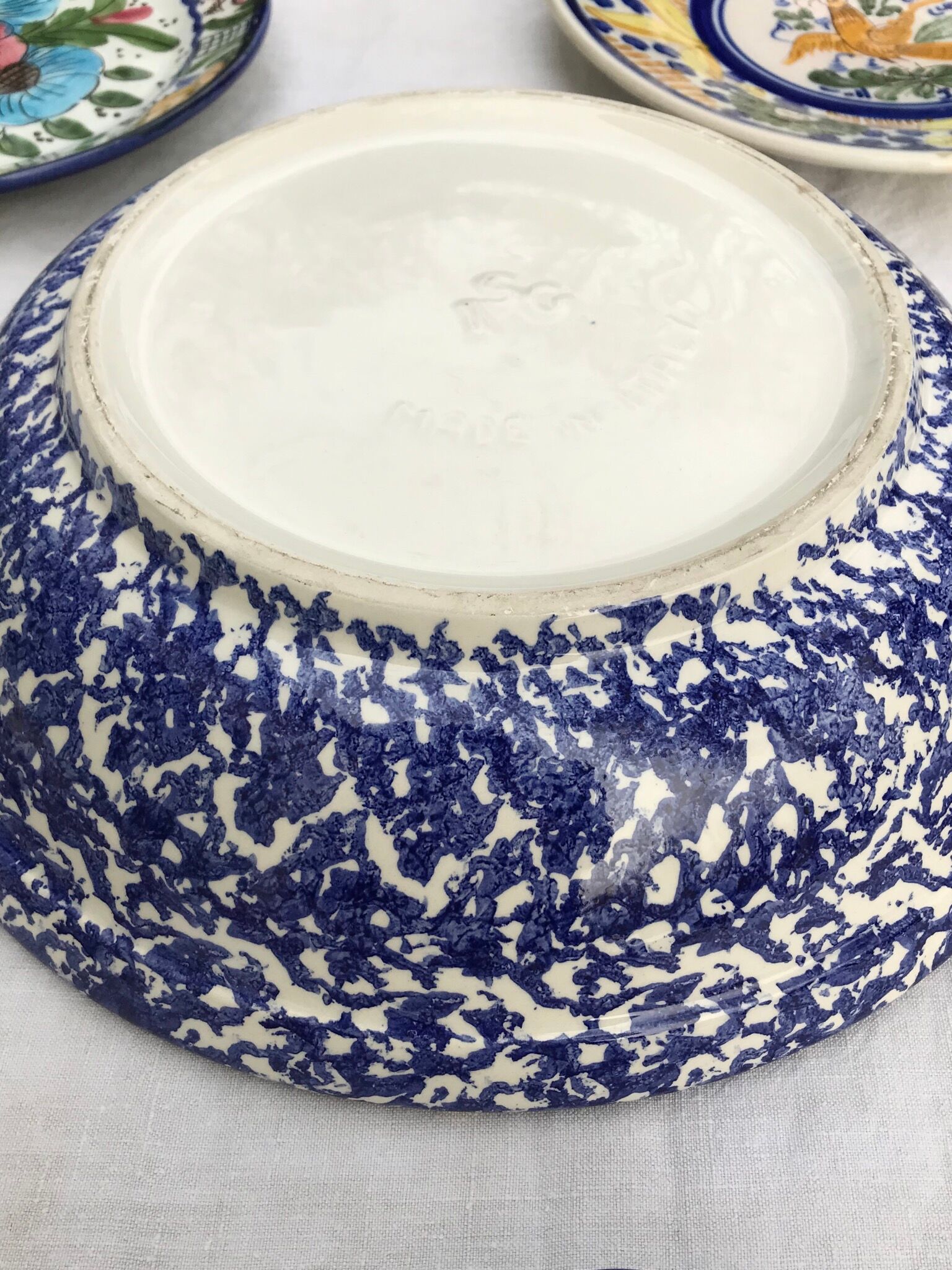 Flat hollow blue speckled Italian Vintage