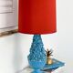 Turquoise glazed ceramic floral table lamp from Manises mid-century, with a new silk shade.