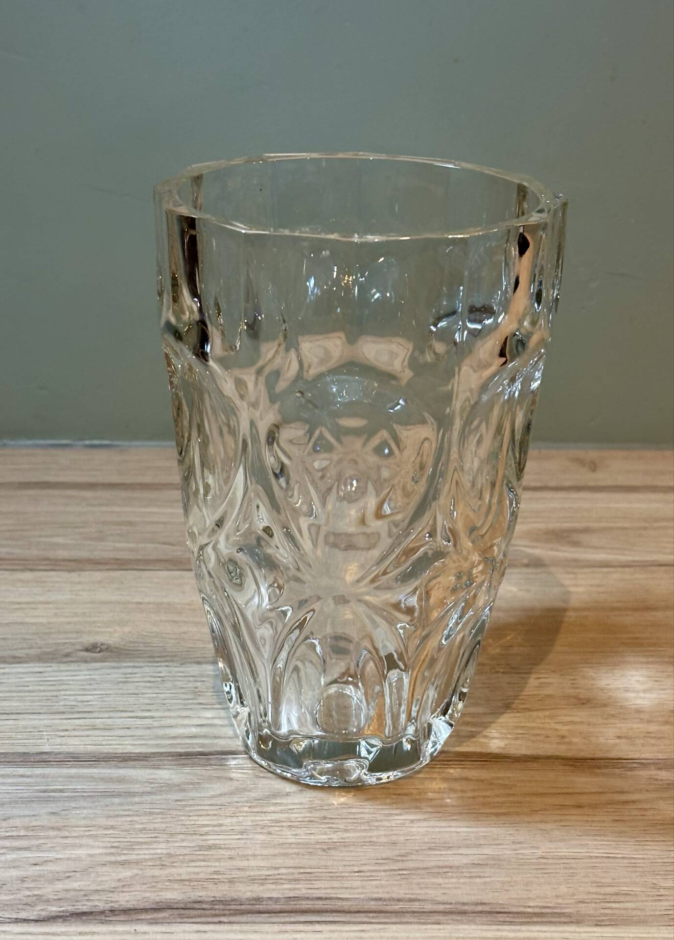 Vintage thick glass vase – raised geometric design – 20