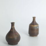 Small Mid-Century Scandinavian Modern Collectible Brown Stoneware Vase by Gunnar Borg, Set of 4