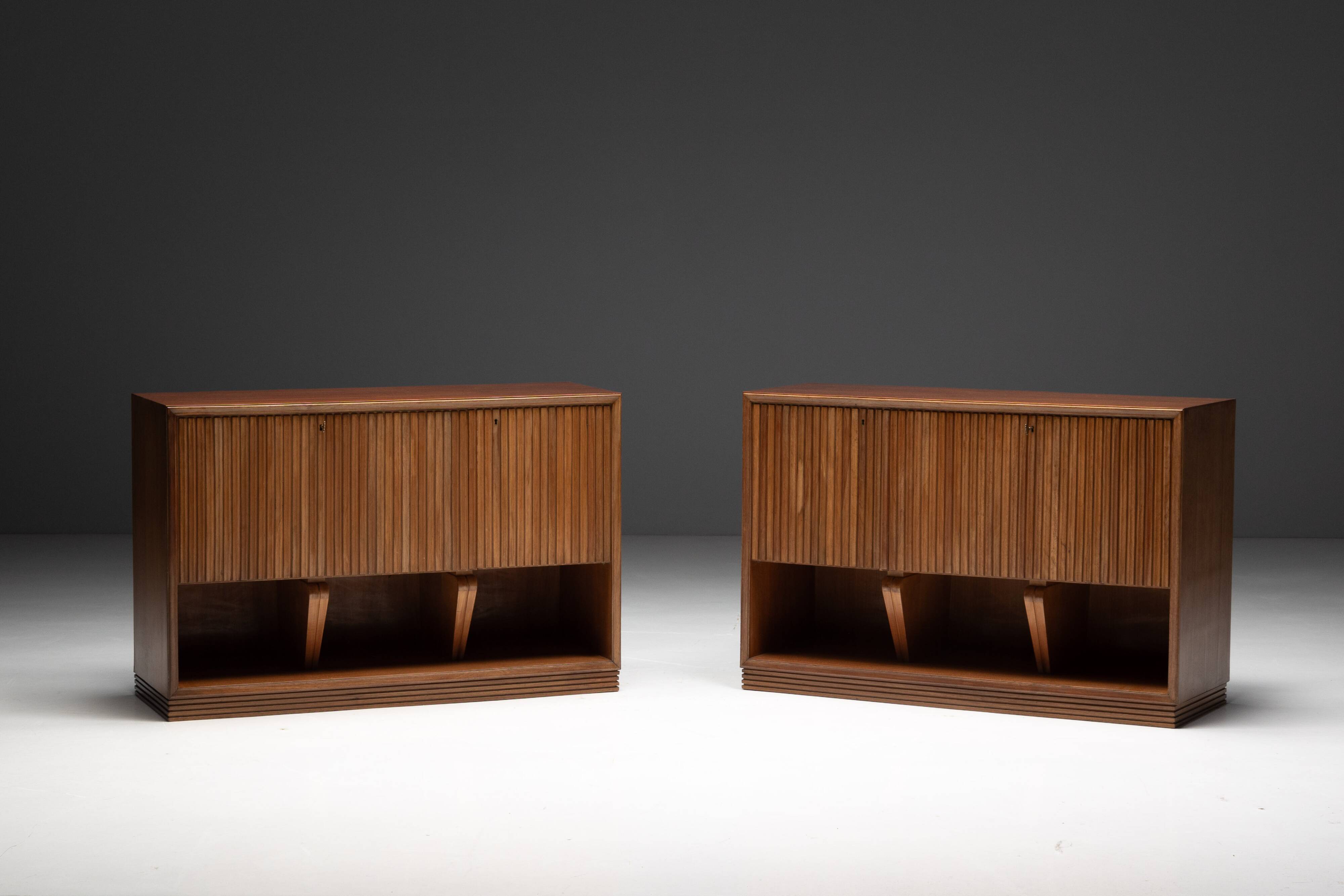 Modernist slatted credenza, Italy, 1960s