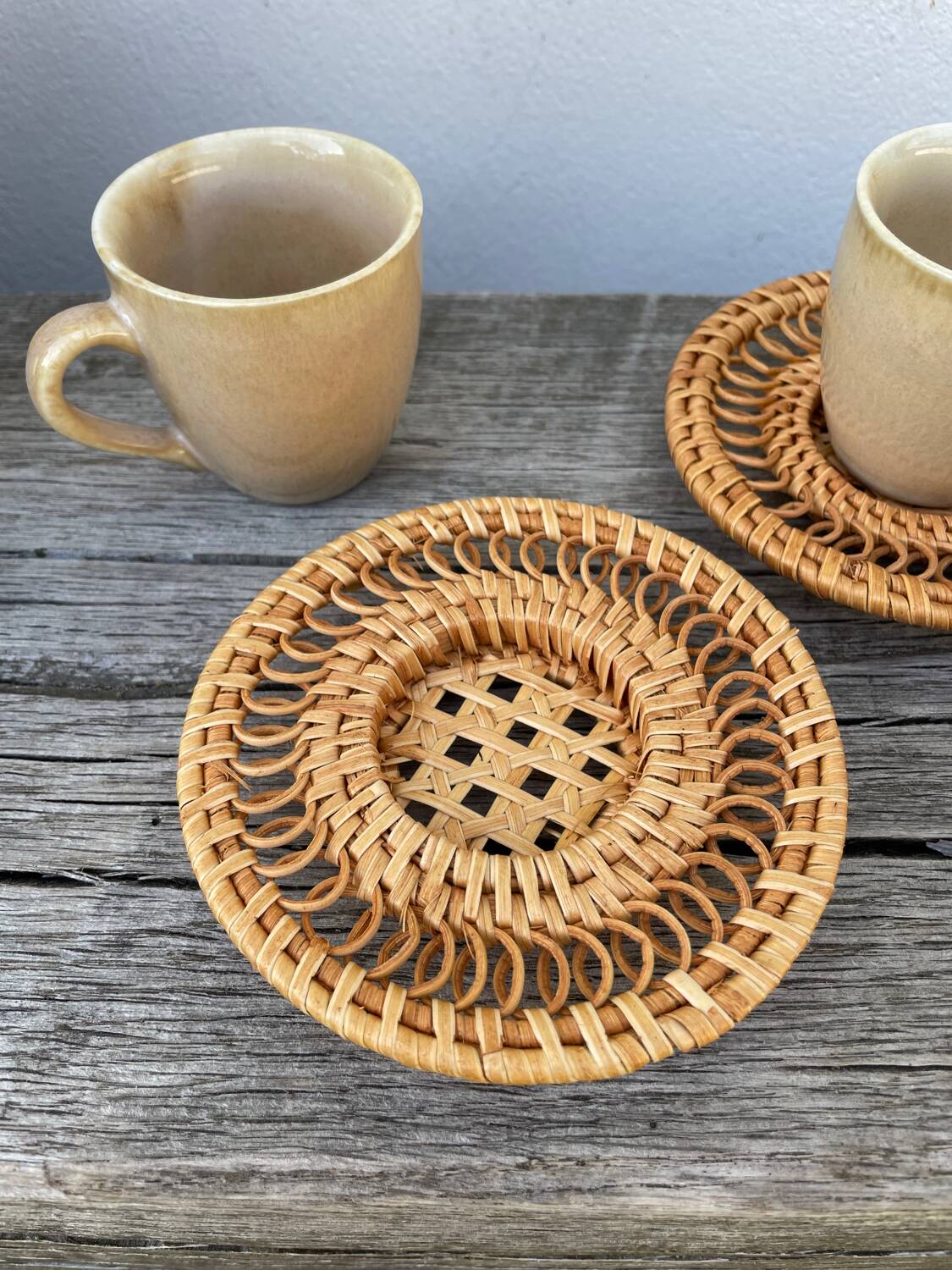 Ceramic and rattan coffee cups