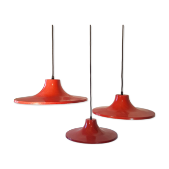 Lot de 3 suspensions émaillées rouge vintage