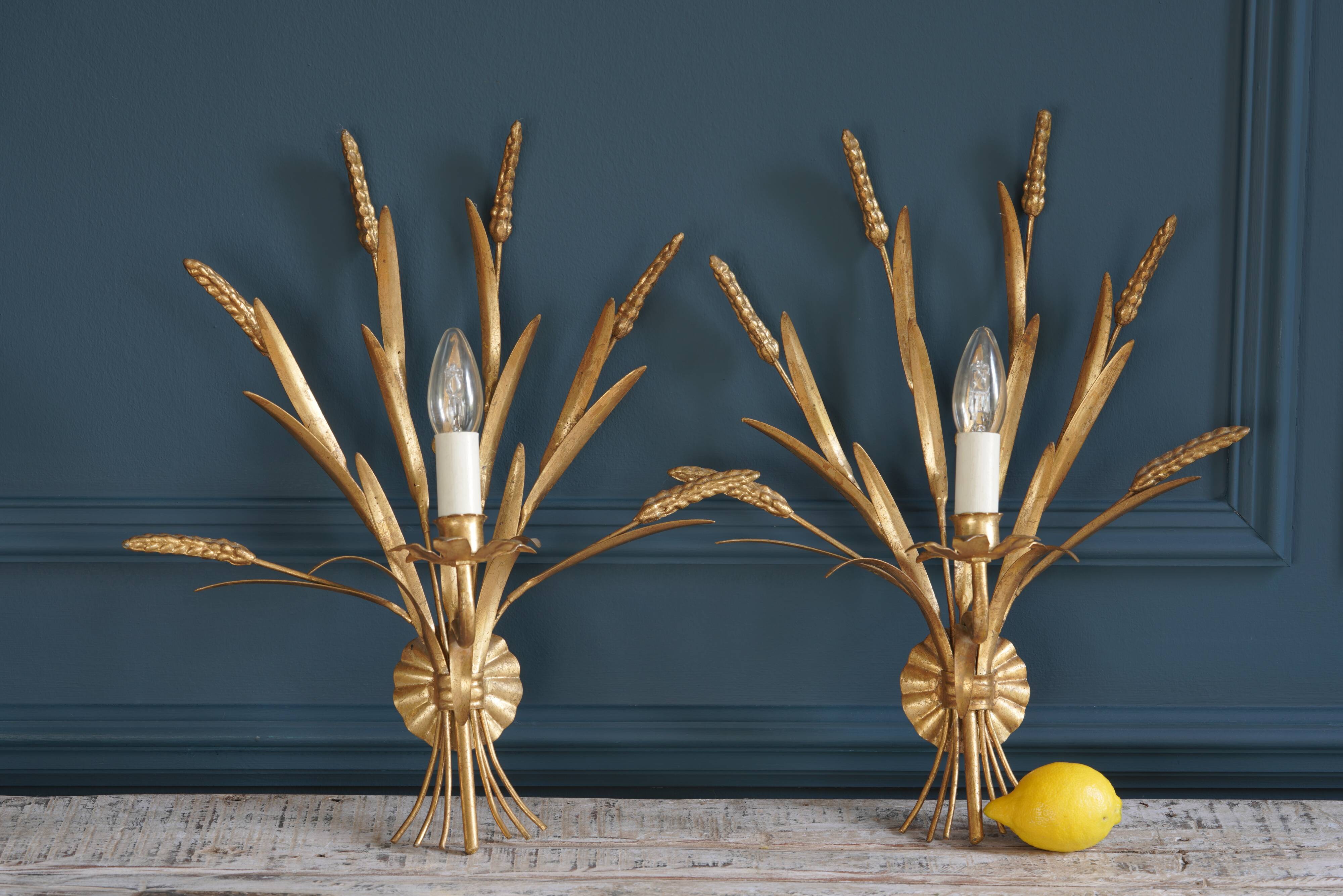 Pair of Mid- Century Brass Wheatsheaf Sconces