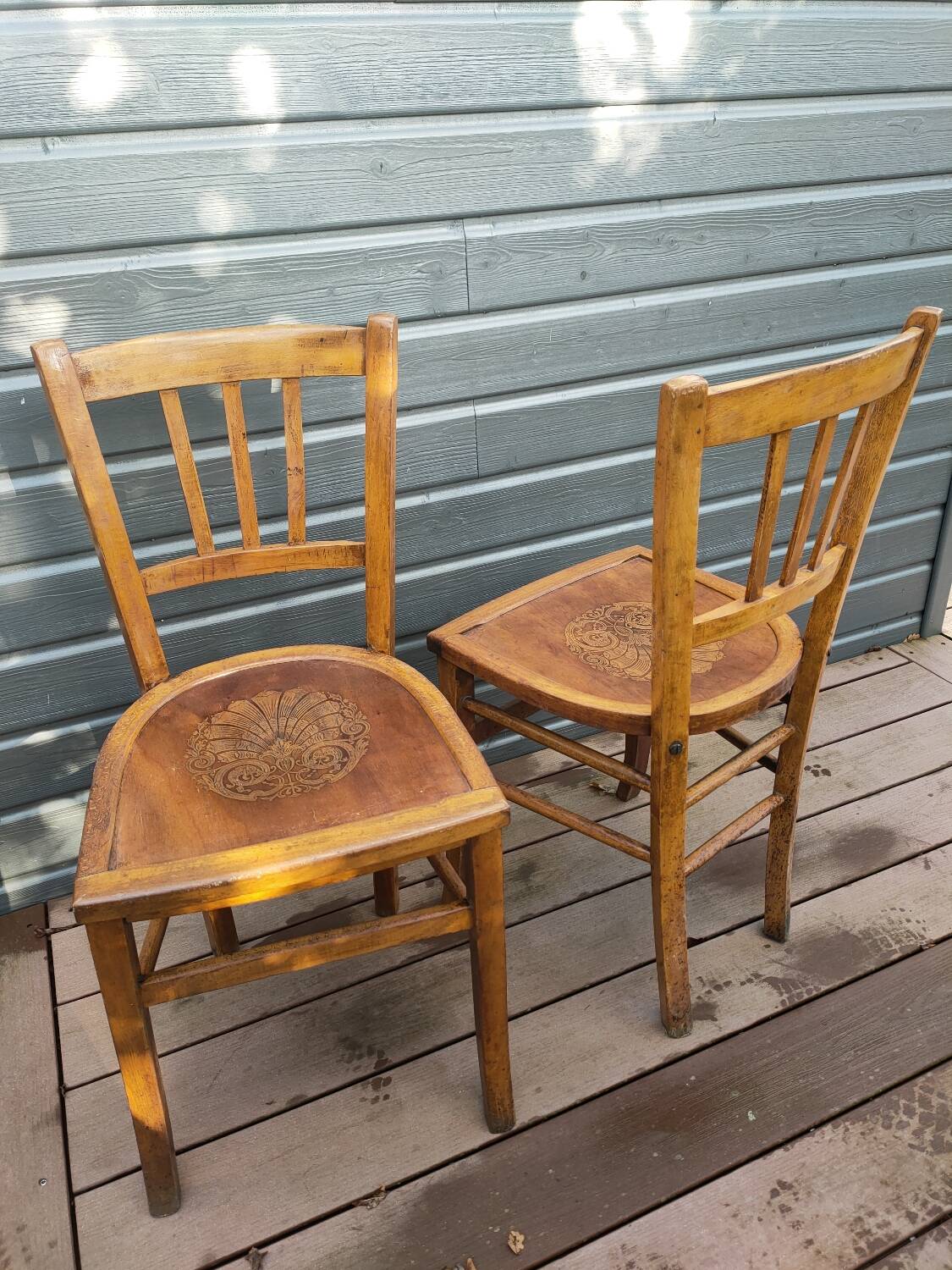 Pair of vintage beech bistro chairs