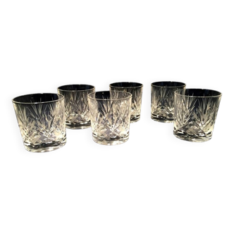Suite of 6 engraved crystal whiskey glasses table art