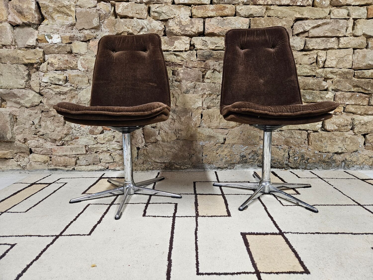 Pair of vintage velvet armchair chair 1970"