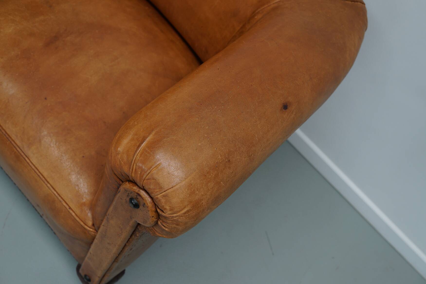 Fauteuil Club Vintage en Cuir Couleur Cognac, Pays-Bas