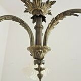 French antique bronze 3 light semi flush chandelier opaque patterned shades