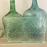 Plateau Art Déco en verre vert à décor de fleurs