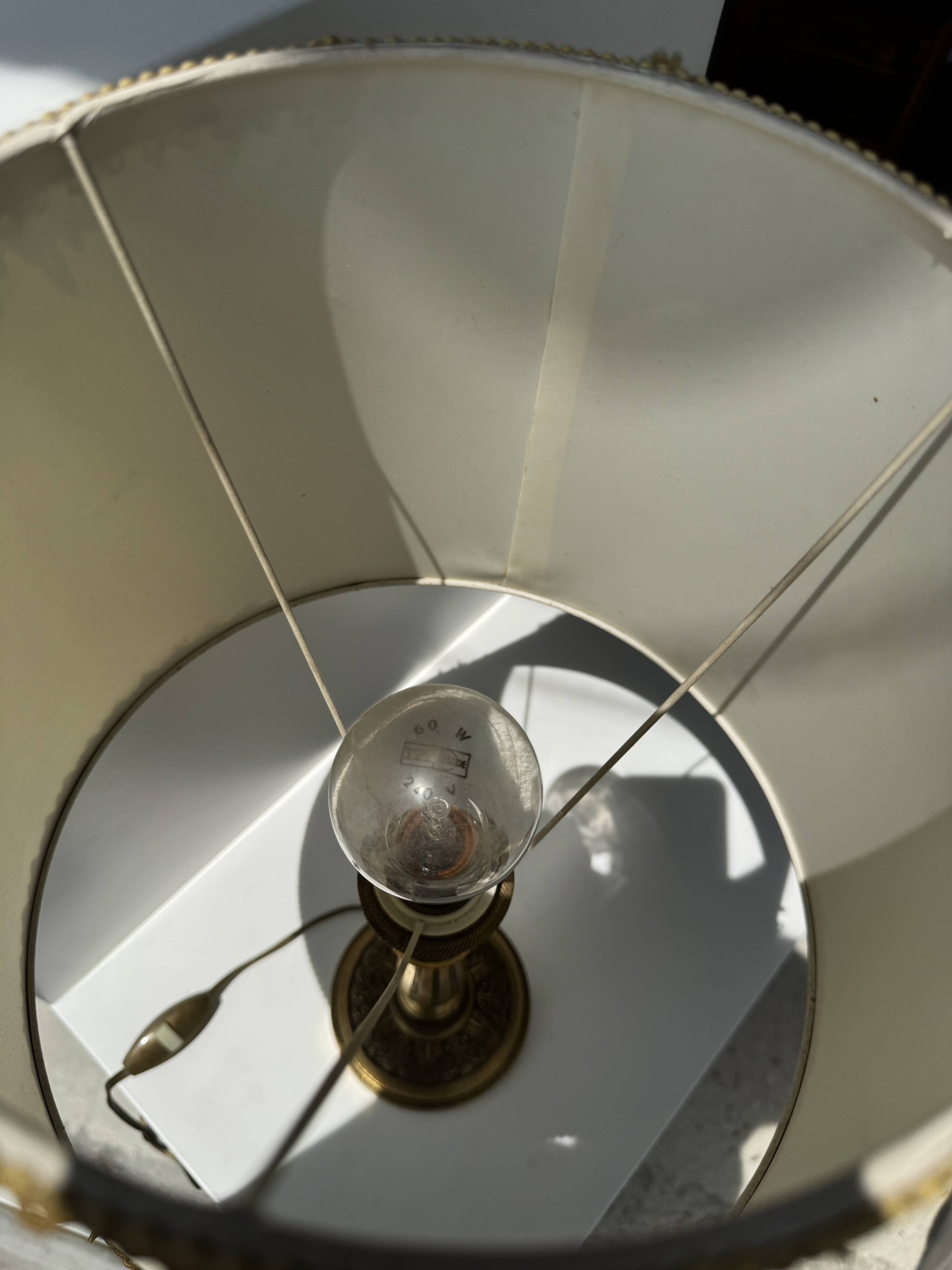 Small classic gold brass lamp with cream shade H48